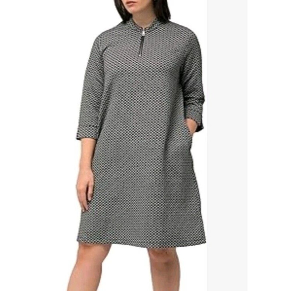 Ulla Popken Women's Size 12/14 Dress Gray Midi 3/4 Sleeve Bow